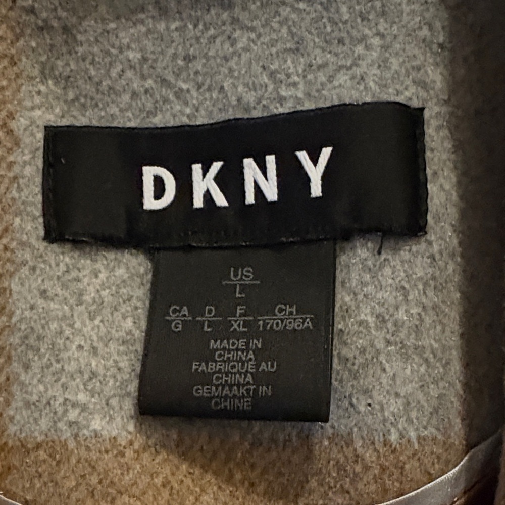 DKNY Women's Checkered wool coat - Brown and Gray - Picture 2 of 10